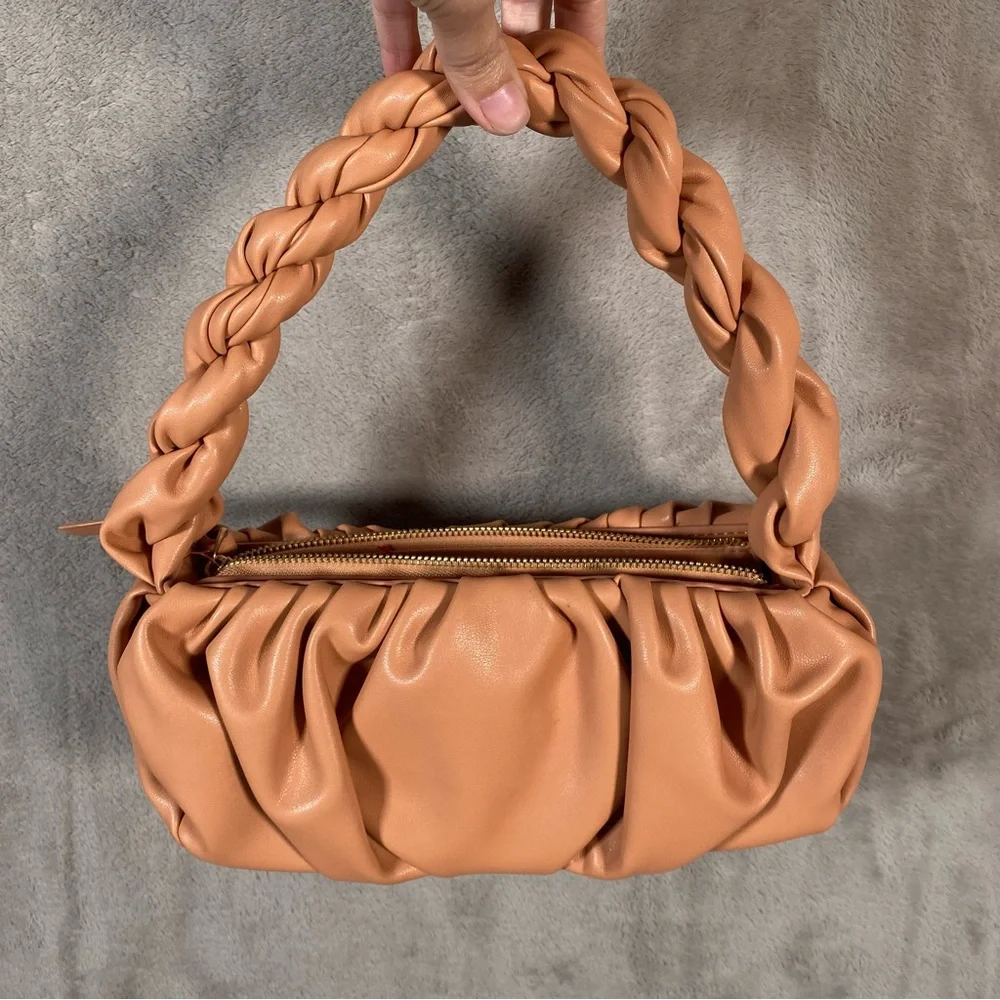 Mango Twisted Strap Baguette Bag Small Underarm Shoulder Bag Zipper Closure - Picture 4 of 14